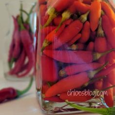 there is a jar full of carrots on the table next to some chili peppers