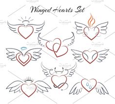 heart with wings and halos on white background