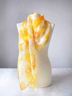 Daffodils scarf hand painted on silk by Luiza Malinowska MinkuLUL on ETSY: https://www.etsy.com/listing/224513588/silk-scarf-daffodils-light-yellow-scarf?ref=listing-shop-header-0 #silkscarf #minkulul Elegant Yellow Silk Scarf For Spring, Yellow Silk Scarf For Spring Gift, Yellow Silk Scarf For Spring, Yellow Silk Scarves For Spring, Artistic Yellow Silk Scarf For Spring, Yellow Artistic Silk Scarf For Spring, Yellow Silk Scarf, Painted Silk Scarves, Bright Scarf