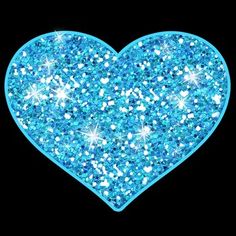 a blue heart shaped glitter sticker on a black background