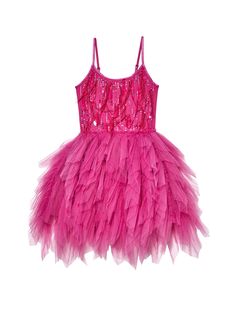 Shake a tail feather and take flight with our Cosmic Dance Tutu Dress. Featuring delicate feathers and enchanting rows of sequins for a touch of ethereal beauty. Its feathered tulle skirt adds another layer of luxury to this elegant design. Adjustable straps and stretchy waistline will ensure comfort for your little one whilst she dances the night away. Shipping and Returns This product can be returned/exchanged within 20 days of receiving the item. All orders are dispatched from our Sydney, Aus Spring Feather Trim Dress For Dress-up, Spring Feather Trim Dress, Summer Festive Tutu Dress With Ruffles, Fitted Tutu Dress For Summer Festivities, Cosmic Dance, Big Girl Dresses, Dance Tutus, Tutu Party, Fuschia Dress