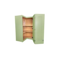 an open green cabinet on a white background