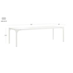 a white table with measurements for the top and bottom section, including an extension to one end