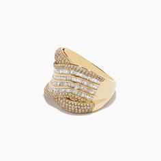 Effy D'oro 14K Yellow Gold Diamond Statement Ring 1.37 TCW 14k Gold Ring With Baguette Diamonds, Yellow Gold Ring With Baguette Diamonds, Gold Rings With Baguette Diamonds In 14k, Gold Baguette Cut Ring With Pave Setting, Yellow Gold Rings With Baguette Diamonds, Round Cut, Yellow Gold Rings With Baguette Diamonds, 14k Yellow Gold Cluster Ring With Baguette Cut, 14k Yellow Gold Baguette Cut Cluster Ring, 14k Gold Baguette-cut Diamond Ring With 17 Jewels