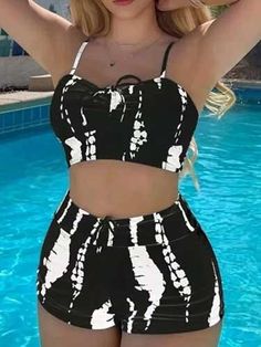 Drawstring Two Piece Swimsuits with Shorts - SHExFAB Swimming Costume For Women, Swimming Costumes, Summer Basics, Women Swimwear, Swimming Costume, Swimsuits High Waisted, Swimsuit Fashion, Swim Suit, Beach Style