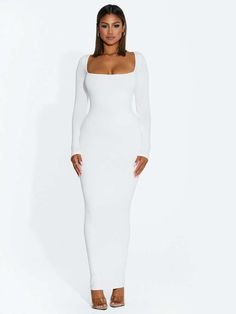 Square Neck Maxi Dress | NW Square Up Maxi | Naked Wardrobe Bodycon Square Neck Midi Dress In Solid Color, Bodycon Square Neck Midi Dress, Solid Color Square Neck Bodycon Midi Dress, Chic Fitted Maxi Dress With Square Neck, Chic Stretch Maxi Dress With Square Neck, Elegant Bodycon Maxi Dress With Square Neck, Elegant Maxi Dress With Square Neck, Elegant Solid Color Maxi Dress With Square Neck, Elegant Square Neck Maxi Dress In Solid Color