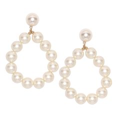 Dramatic large white pearl balls are oh-so eye catching on these hoop shaped drop earrings. Gold  12mm White Pearl Balls ﻿Style Number: 7502EWP Pearls Jewelry Diy, Dramatic Earrings, Beige Earrings, Beads For Sale, Gold Cross Necklace, Baroque Pearl Necklace, Beaded Anklets, White Jewelry, Beaded Jewelry Diy