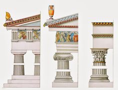 three different types of columns with designs on the top, bottom and bottom one column