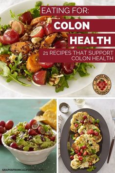 collage of photos with text overlay that reads eating for colon health 21 recipes that support