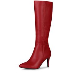 These women's stiletto-heel knee-high boots feature a pointy toe, high heels, and a soft faux leather upper that is versatile and comfortable. They are finished with a cushioned insole, soft interior lining, and a side zipper closure for easy on and off. Add a touch of style to your daily outfits to keep your legs looking long and attractive and keep you warm this season. Red Wedge Heels, Womens Tall Boots, Boots Fall Ankle, Heel Knee High Boots, Chunky Heel Ankle Boots, Wedge Heel Boots, Closure Design, Womens Stilettos, Faux Leather Heels