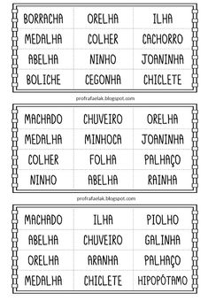 four different types of spanish words with the names in each language and numbers on them