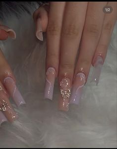 Baby Pink Nails Acrylic Design, Pink And Purple Nails Designs, Quinceanera Nails, Green Acrylic Nails, Purple Acrylic Nails, Grunge Nails, Girly Acrylic Nails, Simple Acrylic Nails, Long Acrylic Nails Coffin