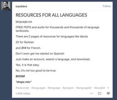 a tweet that reads resources for all languages