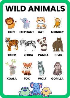 an animal chart with different animals and their names