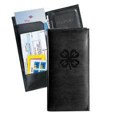 Travel in style with this fully featured travel wallet with outside pocket for boarding passes or other documents. this handy case features an interior flap pocket for airline tickets and boarding passes, a see-through passport pocket, card pockets, plus hidden pockets for checks, currency and travel documents. Product Specifications · Material: Synthetic Leather · Dimensions: 4 1/2"W x 9 1/8"H x 5/8"D · Colors: Black · Hidden Currency Pocket, Interior Pockets Classic Travel Card Holder With Id Window, Black Travel Accessories With Card Slots, Functional Bifold Card Holder For Travel, Travel Rfid Blocking Rectangular Organizer, Rfid Blocking Rectangular Travel Organizer, Rectangular Rfid Blocking Travel Organizer, Functional Card Holder With Interior Slots For Travel, Functional Travel Card Holder With Interior Slots, Bifold Travel Accessories With Card Slots