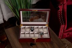 "This classy watch box with its wood detailing is the ideal gift for the friend or family member in your life that has a great collection of watches they want to keep on display and protected from dust and scratching! Once you buy one as a gift, everyone else will want one too! -------------------------------------------------------------------------- ✧HOW TO PLACE YOUR ORDER✧ STEP 1: Choose the font for your text that you want engraved (second picture in listing) STEP 2: Add engraving notes abo Personalized Watch Box, Wood Watch Box, Engraved Watch, Mens Watch Box, Leather Watch Box, Watch Organizer, Classy Watch, Personalized Watches, Watch Engraving