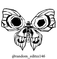 a black and white drawing of a butterfly with the words random, editizzl 46