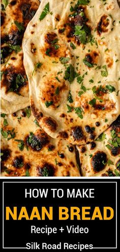 the recipe for naan bread is shown with text overlay