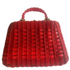 Vintage Red Purse 1970's Red Woven Handbag Wicker Coated Fiberglass Top Handle Purse. Red Formal Bag For Summer, Red Summer Formal Bag, Vintage Red Rectangular Shoulder Bag, Vintage Red Bag For Summer, Vintage Red Shoulder Bag For Summer, Retro Red Rectangular Shoulder Bag, Red Evening Shoulder Bag For Summer, Retro Red Bags For Summer, Retro Red Shoulder Bag For Summer