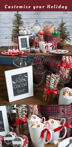 christmas treats and candy displayed on display in front of a holiday sign with the words, customize your holiday