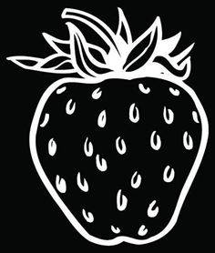 a black and white drawing of a strawberry on a black background with the words,'strawberries'written below it