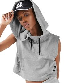 Ivy Park Gray Hoodie Crop Sleeveless Sweat Top Crop Sweatpants 2 Piece Set Size M NWT Ivy Park Gray Crop Sleeveless Sweat Top Size M  Style # 29H25LLGM Layered or worn solo, this boxy hoodie with an airy sleeveless design of French terry cloth is light yet cozy for a post-, pre- or pretend workout look. - Funnel neck - Drawstring hood - Sleeveless - Kangaroo pocket - Ribbed trim - Imported Fiber Content 59% polyester, 37% cotton, 4% viscose Materials 59% Polyester, 37% Cotton, 4% Viscose. M Streetwear Ads, Dream Fitness, Fitness Closet, Light Grey Hoodie, Female Streetwear, Exercise Clothes, Layered Hoodie, Cropped Sweatpants, Womens Athletic Outfits