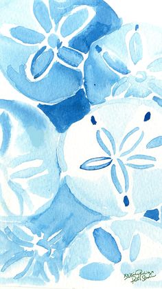 watercolor painting of blue flowers and leaves