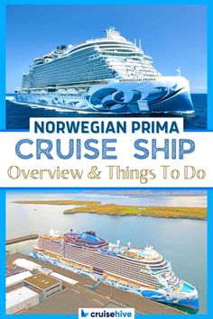 the norwegian cruise ship with text overlay reading norwegian prima cruise ship overview and things to do