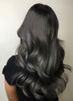 Dark Hair Colors: Deep Grey Hair Colors Dark Grey Hair Color, Brunette Hair Color With Highlights, Dark Grey Hair, Silver Highlights, Hair Streaks, Hair Color Purple, Blonde Hair With Highlights, Trendy Hair Color, Hair Color Highlights