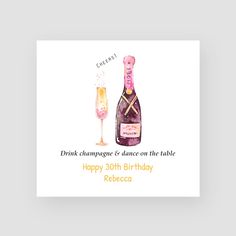 a happy 85th birthday card with a bottle of champagne and a glass of wine