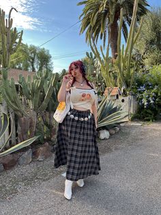 Plaid Skirt Plus Size Outfit, 2024 Outfits Plus Size, Aesthetics For Clothes, Mid Size Maxi Skirt Outfit, Curvy Indie Outfits, Plus Skirt Outfits, Fashion Inspo Plus Size, Fairy Core Outfits Plus Size, 2024 Plus Size Fashion