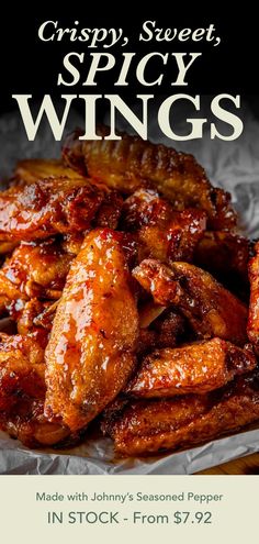 crispy sweet, spicy wings made with johnny's seasoned pepper in stock - from $ 79