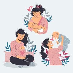 three women are breastfeeding and holding their babies