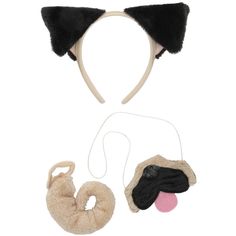 two cat ears, one with a tail and the other with a hair band on it