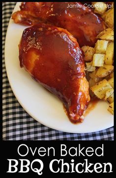 oven baked bbq chicken on a plate with potatoes