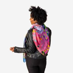 Introducing 'Rhythms', a wearable art scarf made of luxurious silk and modal. Its unique design is inspired by an artwork hand-painted by Isabelle Gougenheim, making it a perfect accessory for those who appreciate art and fashion. The Rhythms scarf is not just an accessory; it's a statement piece that complements any outfit, adding a touch of sophistication and artistic flair. Ideal for customers who seek quality and style, this scarf provides warmth and comfort while remaining lightweight and b Elegant Shawl, Art Scarves, Printed Silk Scarf, Designer Scarves, Designer Accessories, Blanket Scarf, Printed Silk, Silk Scarves, Square Scarf