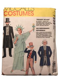 an old fashion sewing pattern with the statue of liberty and two men in top hats