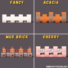 four different types of game screens with the words fancy, accacia, mud brick, cherry and fancy