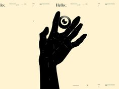 a hand is holding an object with the word hello on it in black and white