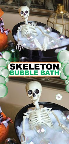 skeleton bubble bath with bubbles in it