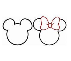 two mickey and minnie mouse ears with bows on their heads, one is red and the other