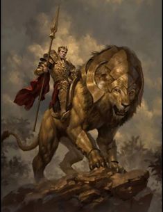 Lion Concept Art, God Fantasy Art, Strength Artwork, Fantasy Warrior Art, Dnd Gods, Fantasy Mounts, Lion Knight, King Is Back, American Giant