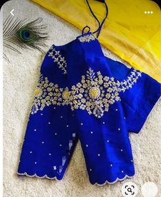 Maggam Work Blue Blouse Designs, Blue Aari Blouse Designs, Maggam Work On Blue Blouse, Seemantham Blouse Designs, Blue Maggam Work Blouse Designs, Blue Blouse Maggam Work, Peacock Design Aari Work Blouse, New Design Blouse, Magam Work Blouses