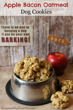 apple bacon oatmeal dog cookies in a bowl