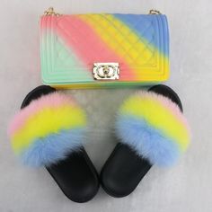 Cool Purses, Jelly Handbags, Jelly Purse, Fluffy Shoes, Faux Fur Slides, Fur Heels, Jelly Bag, Faux Fur Slippers, Fur Slippers