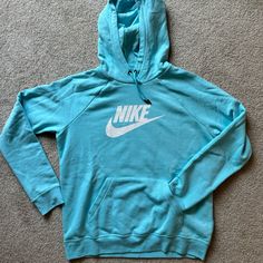 Blue Nike Sweatshirt Super Soft And Never Worn Nike Baby Blue Sweatshirt, Dark Green Crewneck, Sweaters Nike, Teal Hoodie, Blue Nike Hoodie, Nike Cropped Hoodie, Nike Crewneck Sweatshirt, Grey Nike Hoodie, Nike Light