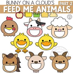 a bunch of farm animals that are in the shape of faces on a white background