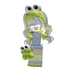 a cartoon character with glasses and a green frog