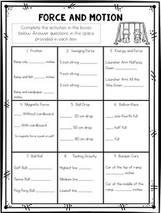 the force and motion worksheet for students to practice their skills in order to learn how