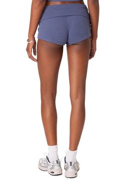 Waffle-knit fabric brings a sporty, casual look to super-short shorts flaunting a low-rise foldover waist. 45% cotton, 45% polyester, 10% spandex Machine wash, dry flat Imported Sporty Bottoms With Built-in Shorts, Mid-rise, Sporty Mid-rise Bottoms With Built-in Shorts, Mid-rise Athleisure Bottoms With Built-in Shorts, Stretch Shorts With Ribbed Waistband For Leisure, Leisure Stretch Shorts With Short Leg, Sporty Pajama Shorts With Ribbed Waistband, Stretch Athletic Shorts With Built-in Shorts For Leisure, Athleisure Bottoms With Built-in Shorts For Leisure, Sporty Stretch Pajama Shorts With Short Inseam